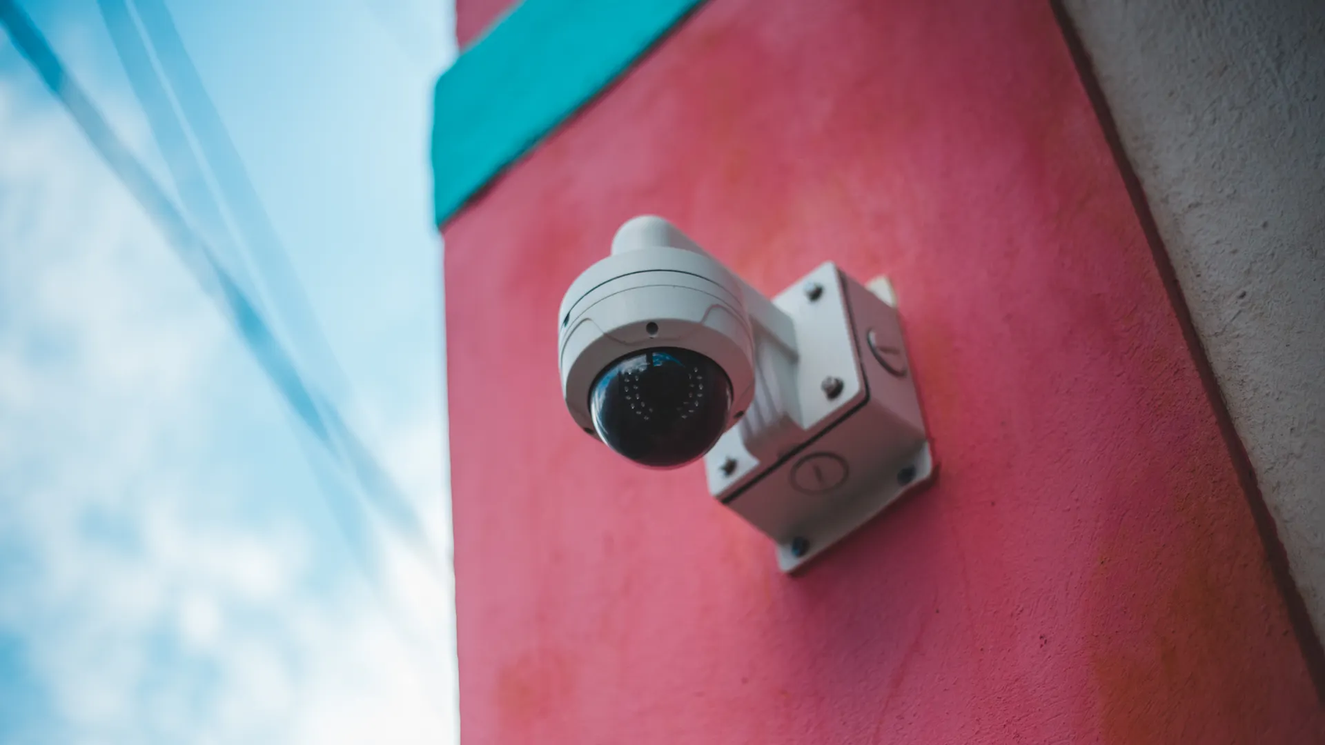 Professional dome security camera installed on a building